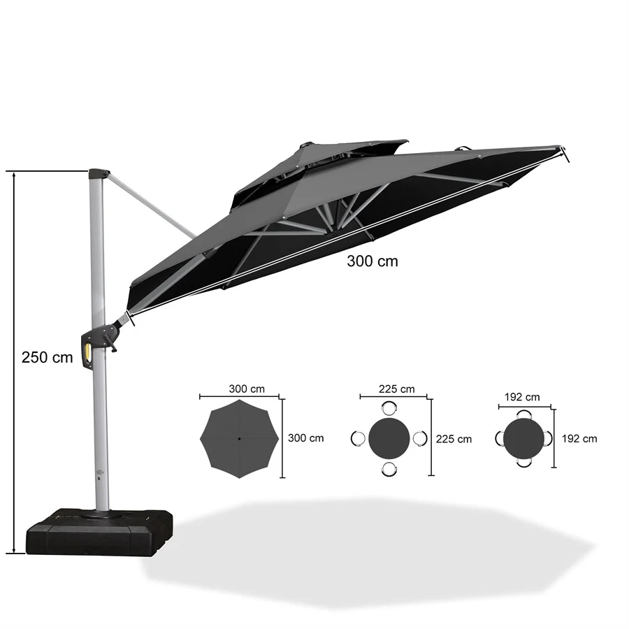 PURPLE LEAF Zweefparasol met dubbel dak, 360° draaibaar, ronde tuinparasol voor terras en tuin, 300 / 330 / 365 / 400 cm