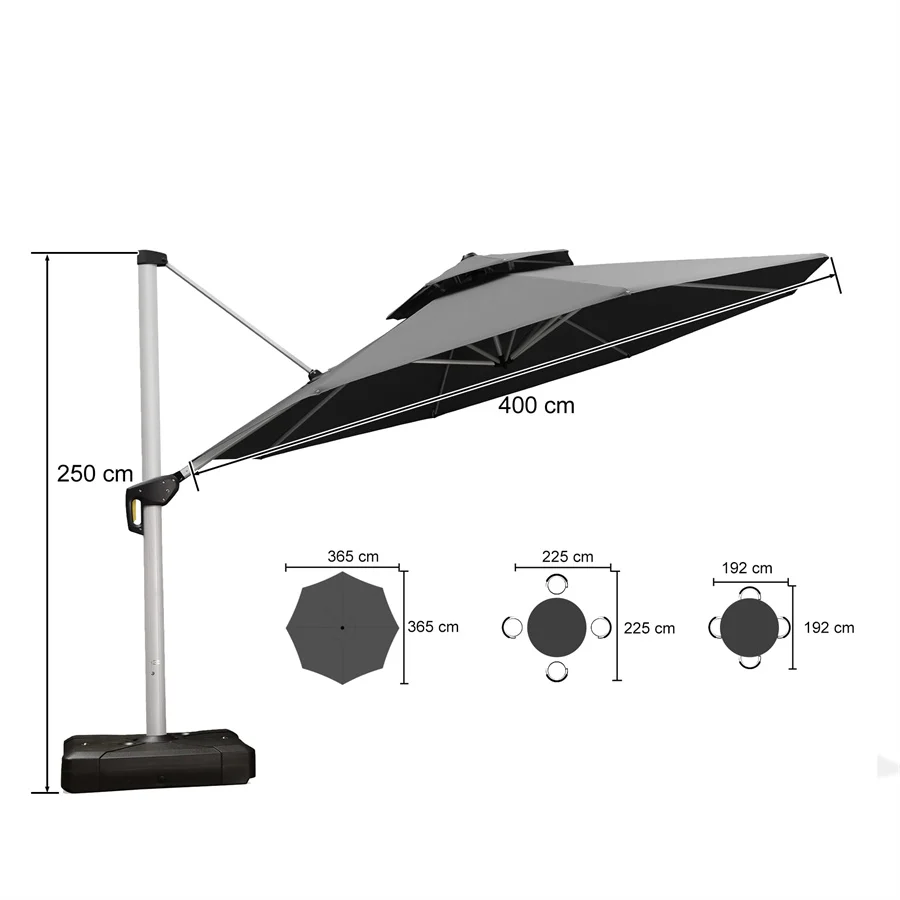 PURPLE LEAF Zweefparasol met dubbel dak, 360° draaibaar, ronde tuinparasol voor terras en tuin, 300 / 330 / 365 / 400 cm