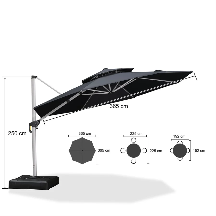 PURPLE LEAF Zweefparasol met dubbel dak, 360° draaibaar, ronde tuinparasol voor terras en tuin, 300 / 330 / 365 / 400 cm
