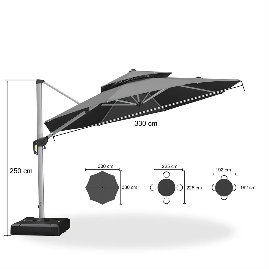 PURPLE LEAF Zweefparasol met dubbel dak, 360° draaibaar, ronde tuinparasol voor terras en tuin, 300 / 330 / 365 / 400 cm