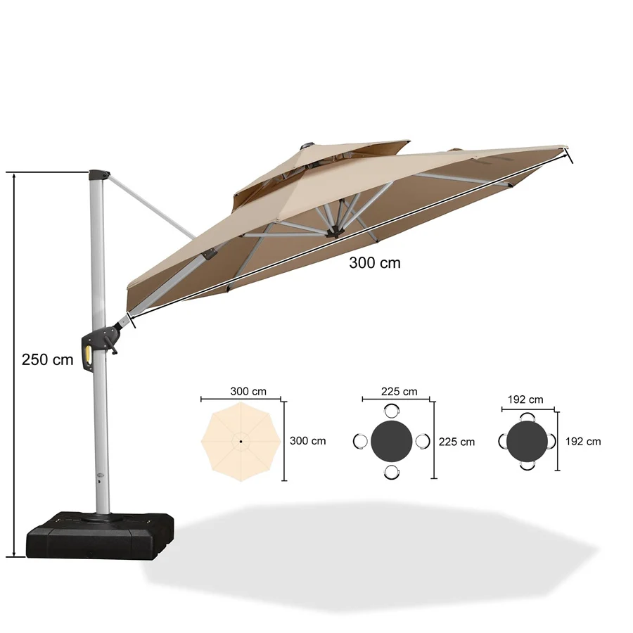 PURPLE LEAF Zweefparasol met dubbel dak, 360° draaibaar, ronde tuinparasol voor terras en tuin, 300 / 330 / 365 / 400 cm