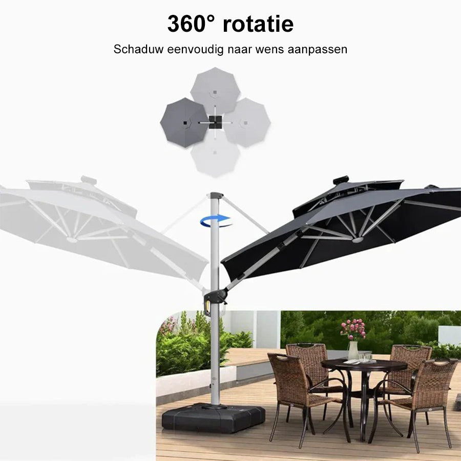 PURPLE LEAF Dubbele Top 300x300 / 330x330 cm Vierkant Outdoor Terrasparasol Met Verlichting