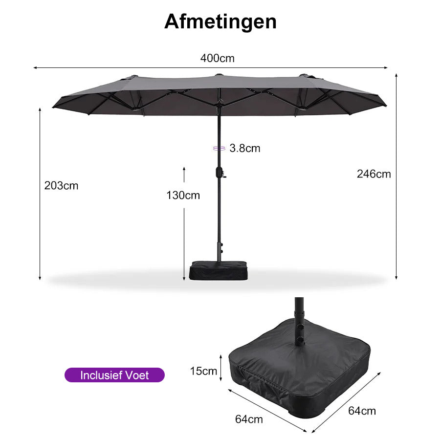 PURPLE LEAF Parasol met 3 Kappen en Voet voor Tuin en Terras