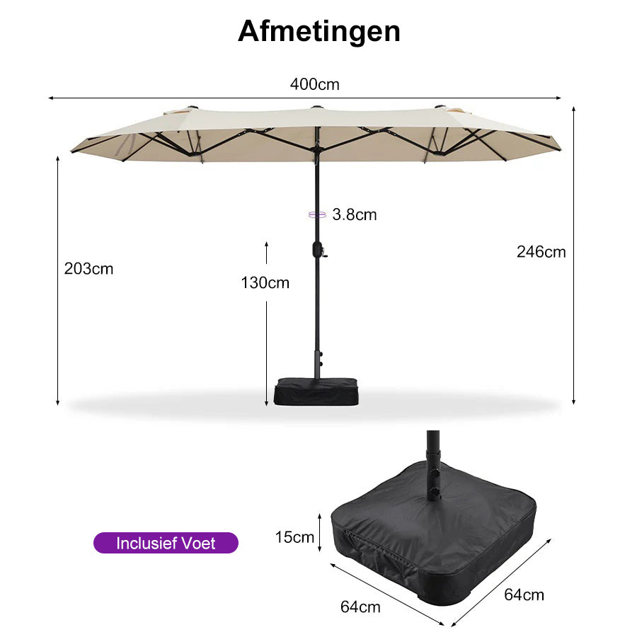 PURPLE LEAF Parasol met 3 Kappen en Voet voor Tuin en Terras