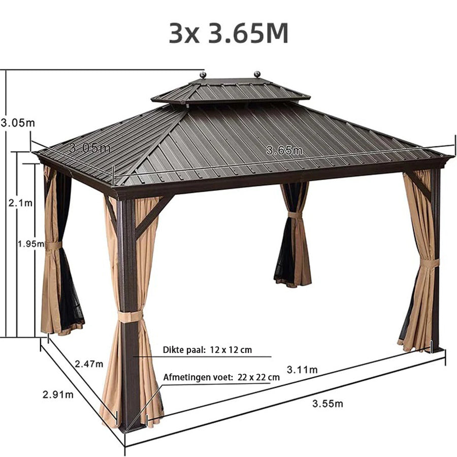 PURPLE LEAF Hardtop Prieel Frame Aluminium Gegalvaniseerd Stalen Dak Zonwering Partytent met Gordijn en Klamboe