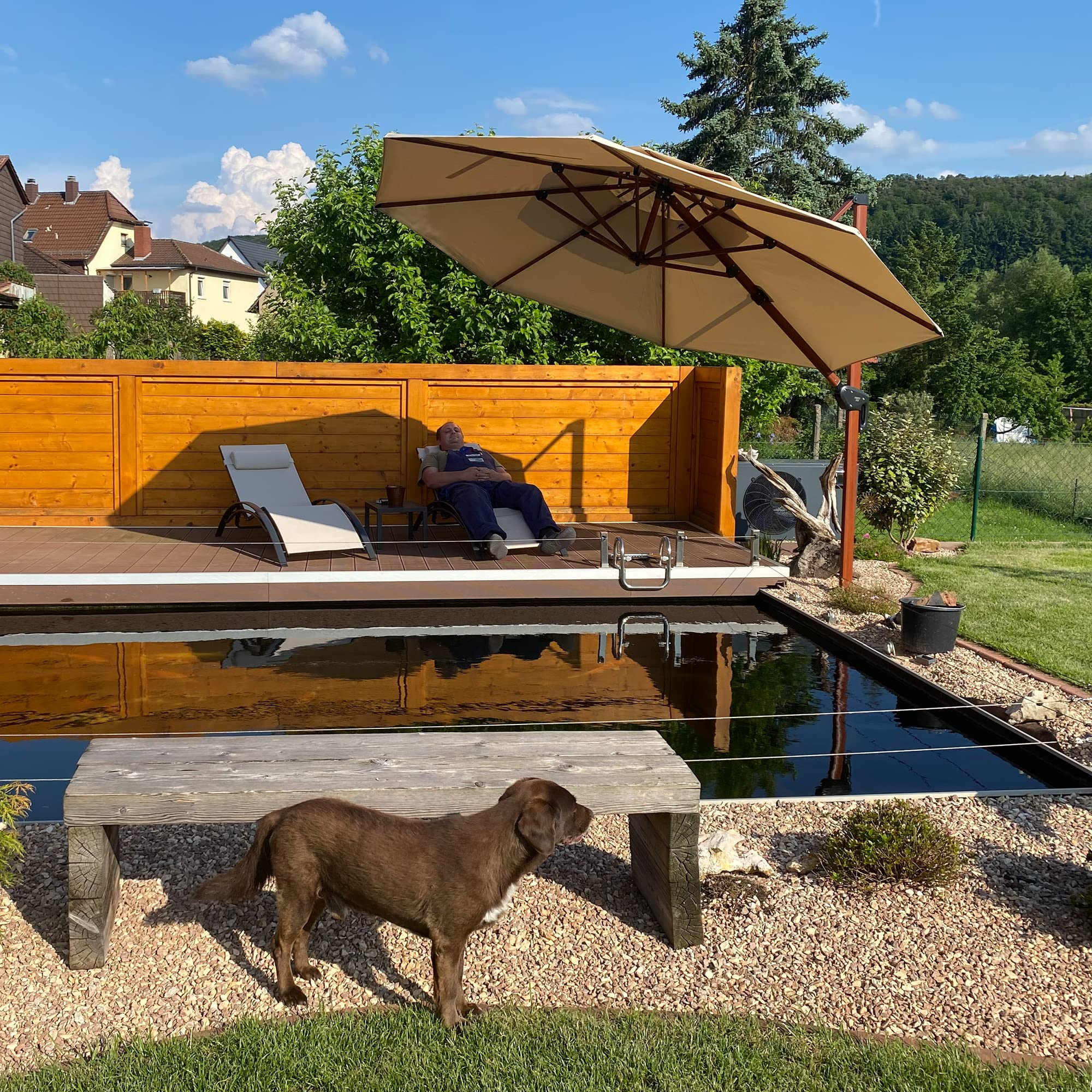 PURPLE LEAF Dubbele Top 330cm/365cm Ronde Aluminium Terrasparasol In Houtkleur