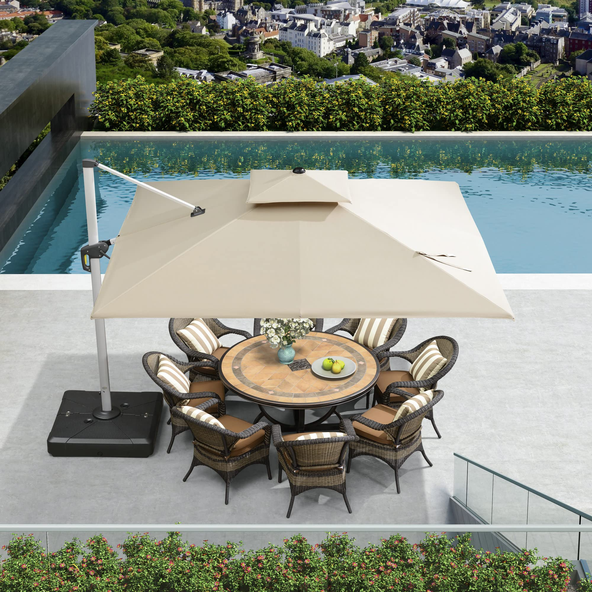 PURPLE LEAF Dubbele Top 360 Graden Rotatie 300x300cm/330x330cm/365x365 cm Vierkante Outdoor Tuin Parasol