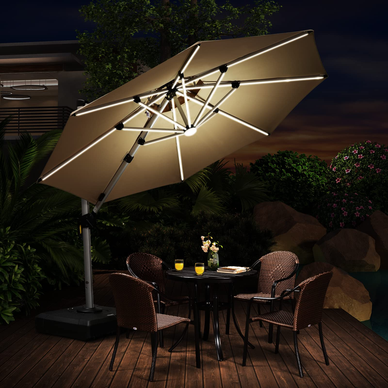 PURPLE LEAF Ronde Outdoor terrasparasol van 300cm/330cm/365cm Met Verlichting
