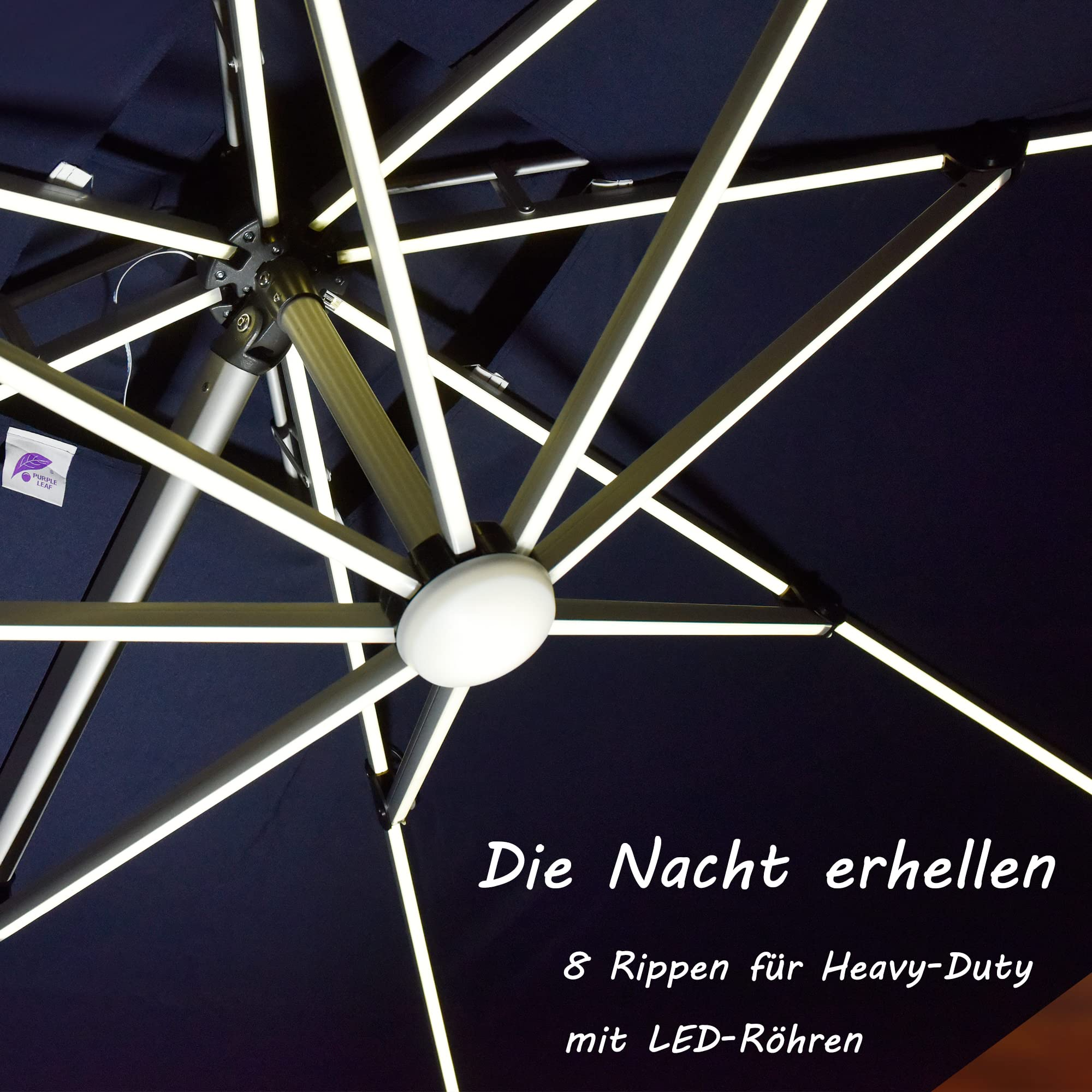 PURPLE LEAF Ronde Outdoor terrasparasol van 300cm/330cm/365cm Met Verlichting