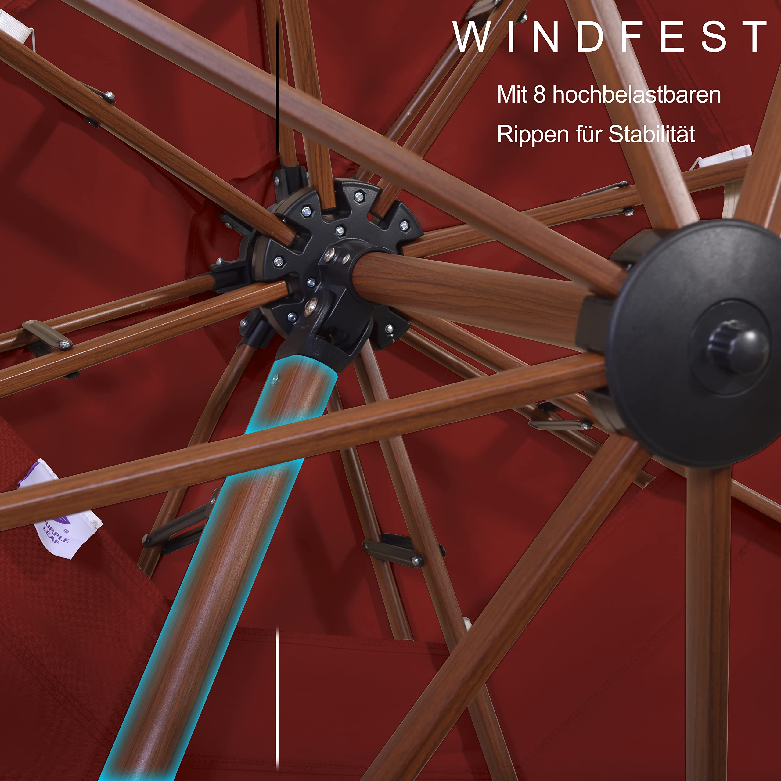 PURPLE LEAF Dubbele Top 330cm/365cm Ronde Aluminium Terrasparasol In Houtkleur