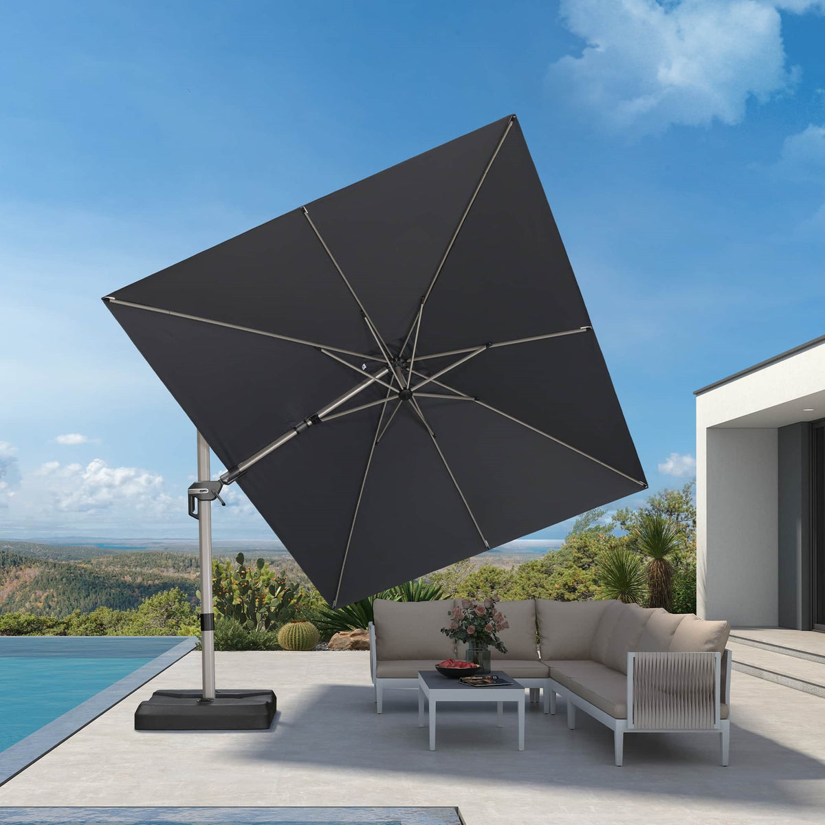 PURPLE LEAF Deluxe Zweefparasol, Links en Rechts Kantelbaar, Draaibare Parasol voor Terras en Tuin