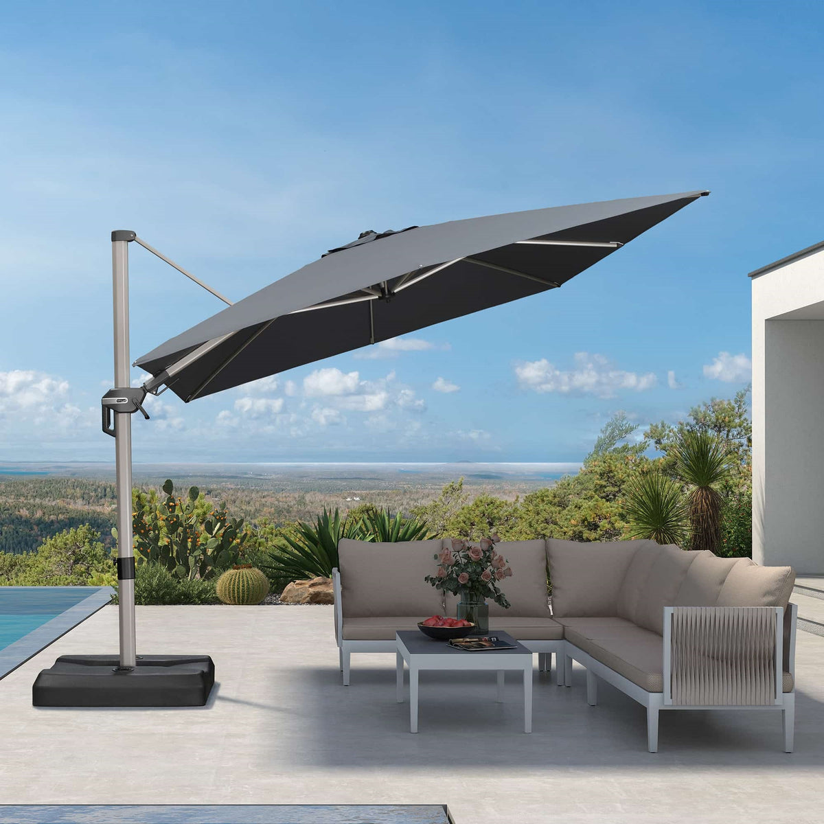PURPLE LEAF Deluxe Zweefparasol, Links en Rechts Kantelbaar, Draaibare Parasol voor Terras en Tuin