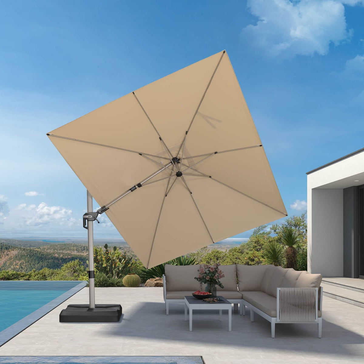 PURPLE LEAF Deluxe Zweefparasol, Links en Rechts Kantelbaar, Draaibare Parasol voor Terras en Tuin