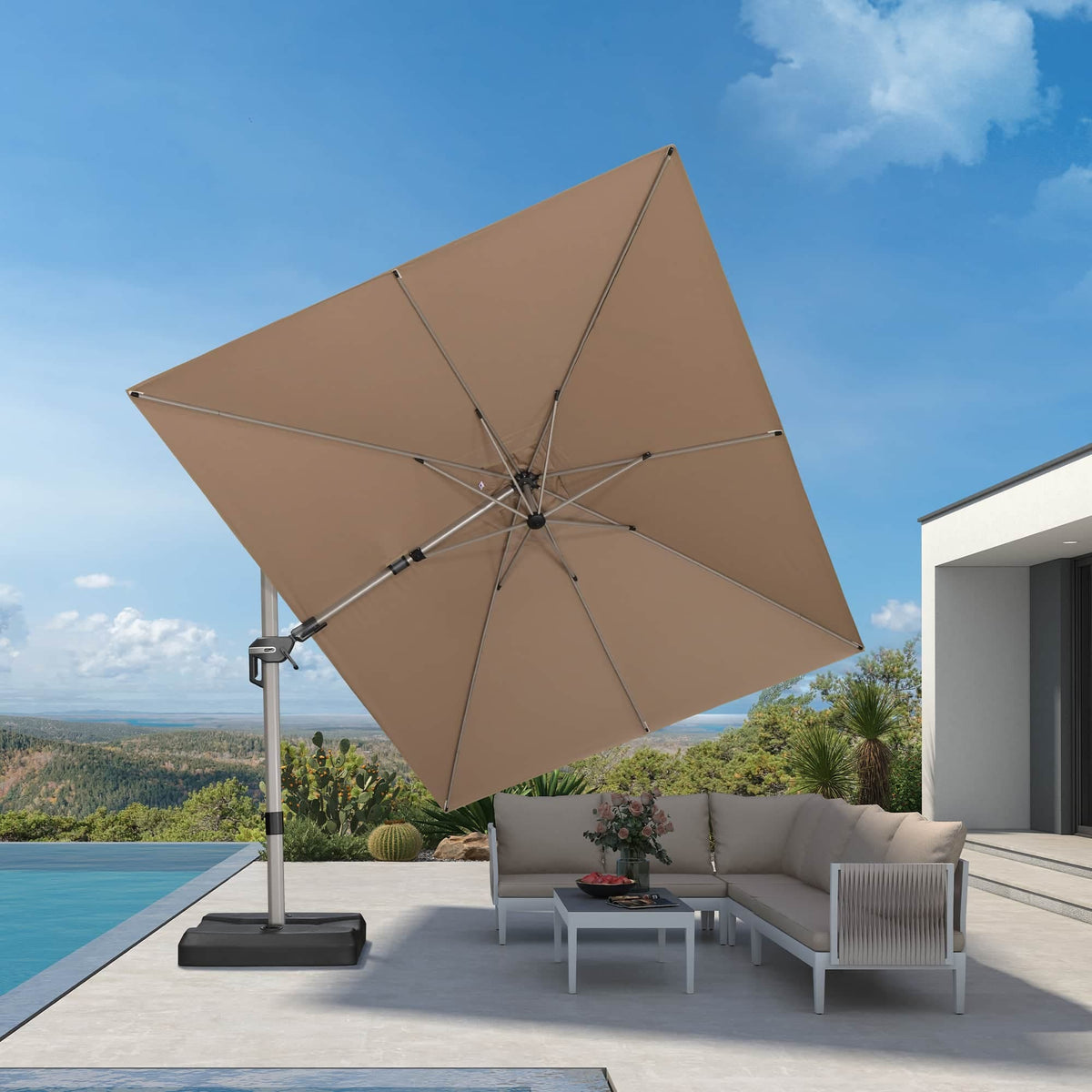 PURPLE LEAF Deluxe Zweefparasol, Links en Rechts Kantelbaar, Draaibare Parasol voor Terras en Tuin