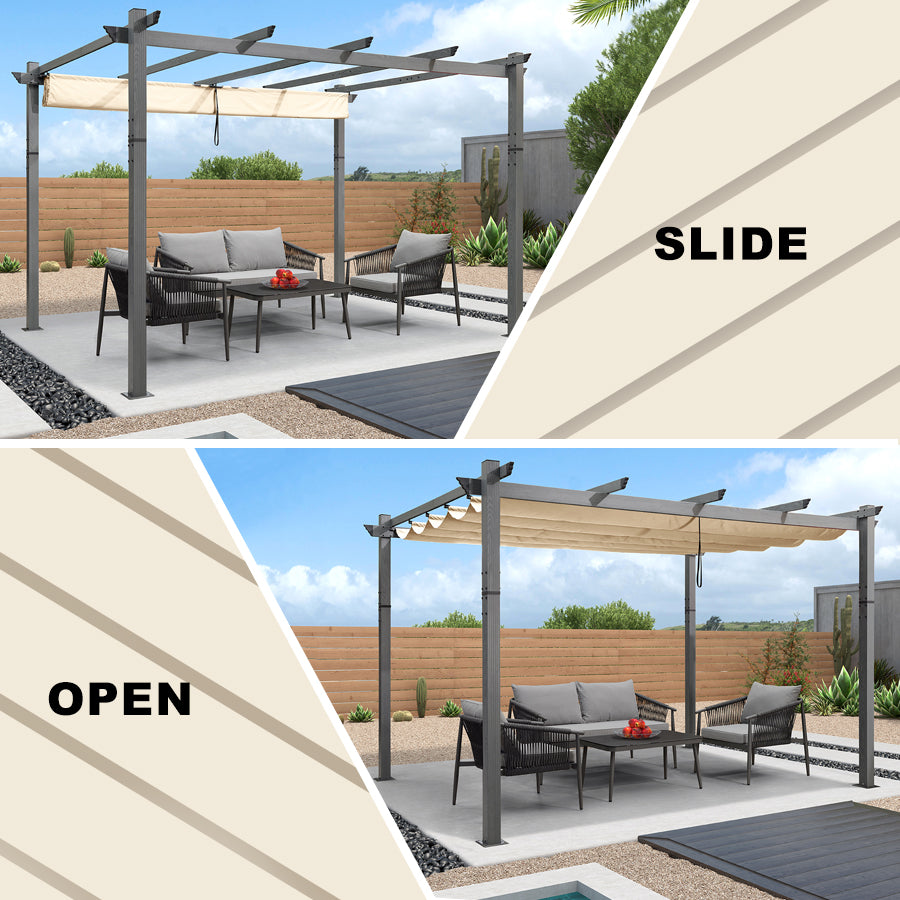 PURPLE LEAF Houten Look Pergola Dubbel Bovenframe Grijs Metaal Tuinpaviljoen Pergola Waterdicht Stabiel Wintervast, Tuinpaviljoen Met Zonnescherm Afdak-WPG