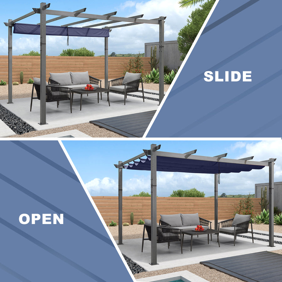 PURPLE LEAF Houten Look Pergola Dubbel Bovenframe Grijs Metaal Tuinpaviljoen Pergola Waterdicht Stabiel Wintervast, Tuinpaviljoen Met Zonnescherm Afdak-WPG
