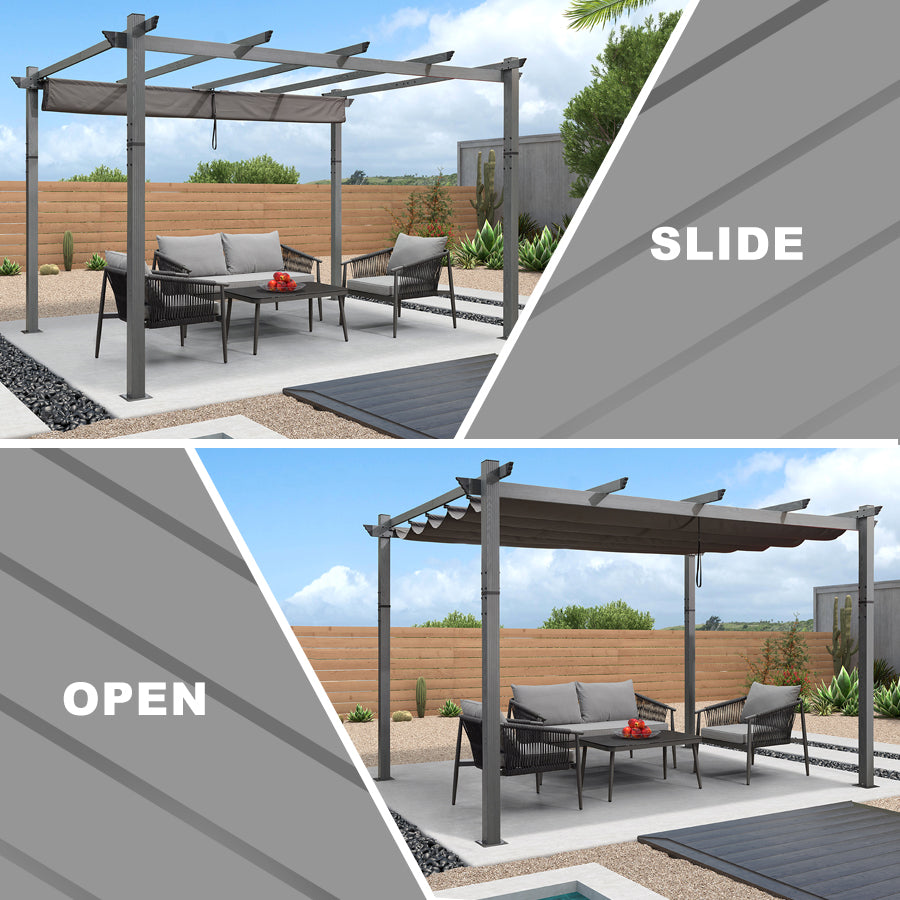 PURPLE LEAF Houten Look Pergola Dubbel Bovenframe Grijs Metaal Tuinpaviljoen Pergola Waterdicht Stabiel Wintervast, Tuinpaviljoen Met Zonnescherm Afdak-WPG