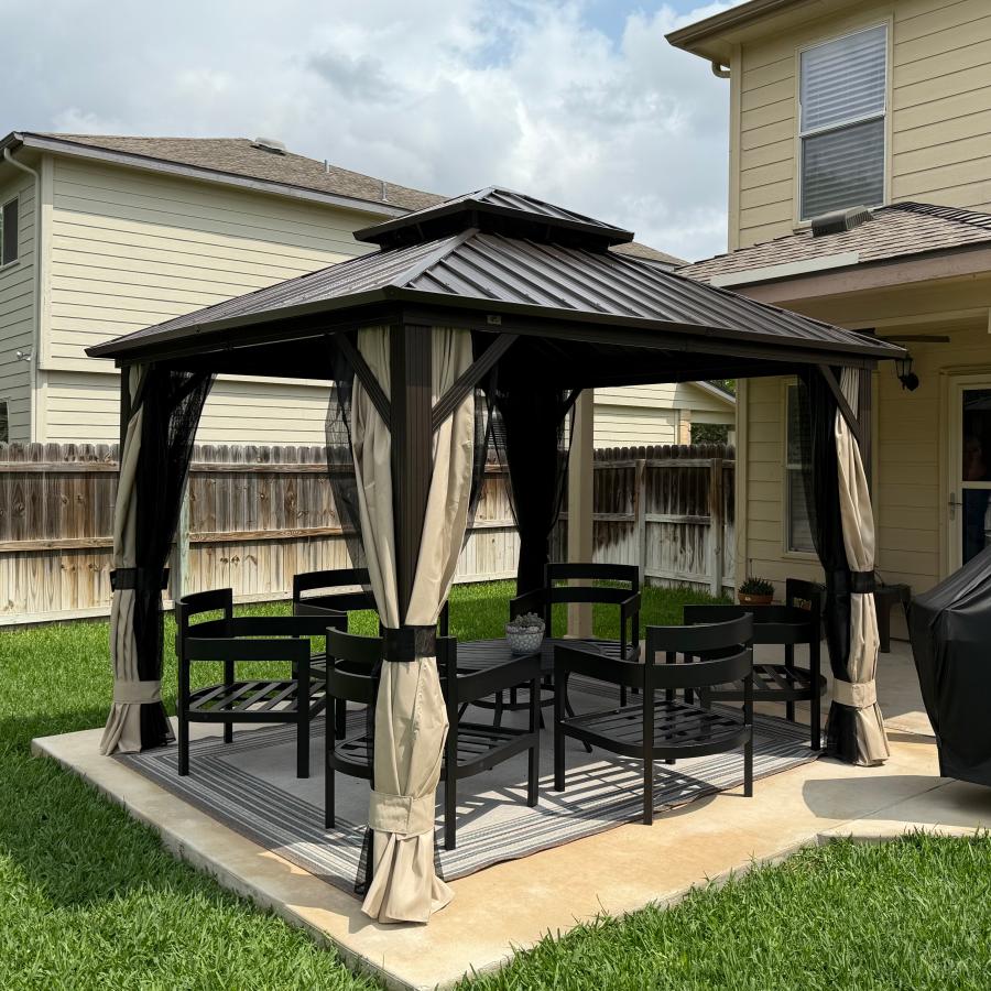 PURPLE LEAF Essential  Hardtop Tuinpaviljoen Bronzen Frame Dubbel Dak Tuin Warmwitte Verlichting