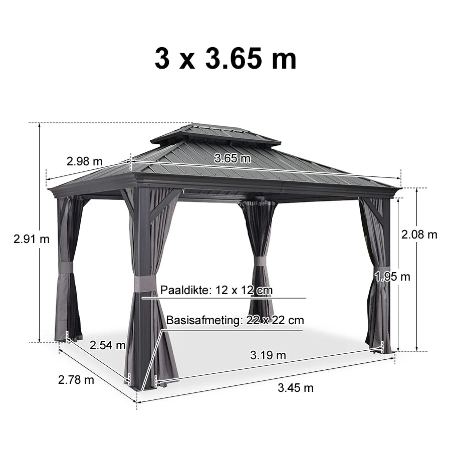 PURPLE LEAF Tuinpaviljoen Voor Achtertuin, Hardtop, Gegalvaniseerde Stalen Luifel, met Sfeerverlichting – Transparante Uitvoering