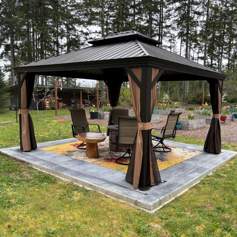 PURPLE LEAF Hardtop Tuinpaviljoen Essential Gegalvaniseerd Stalen Dak Aluminium Frame met Gordijn en Klamboe -Brons