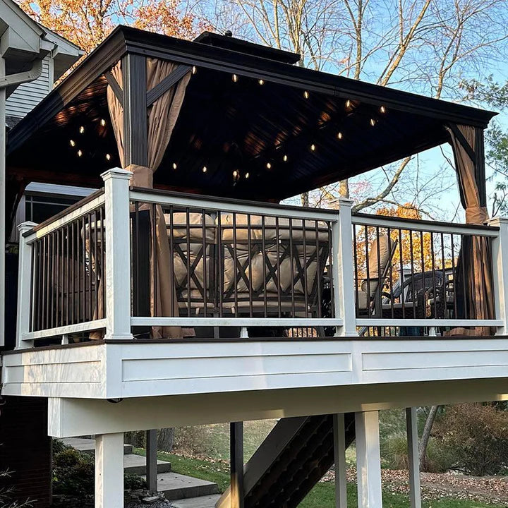 PURPLE LEAF Luxe Hardtop Paviljoen Bronzen Frame Dubbel Dak Tuin Warmwitte Verlichting