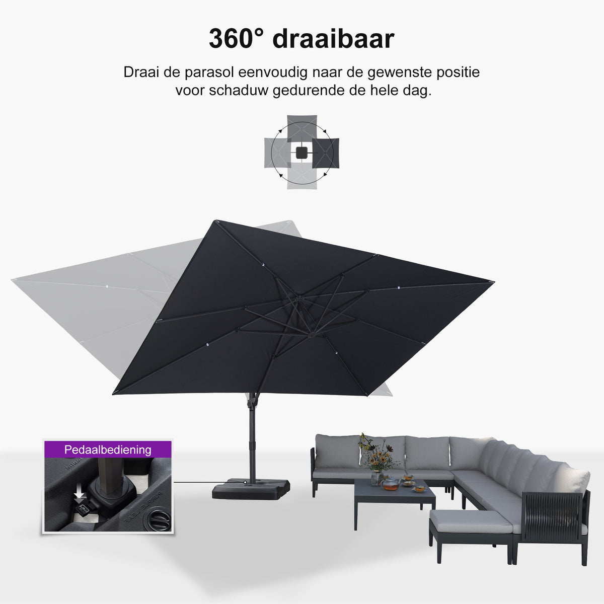PURPLE LEAF Betaalbare Grote Parasol – Traploos Kantelbare Zweefparasol voor Tuin & Terras