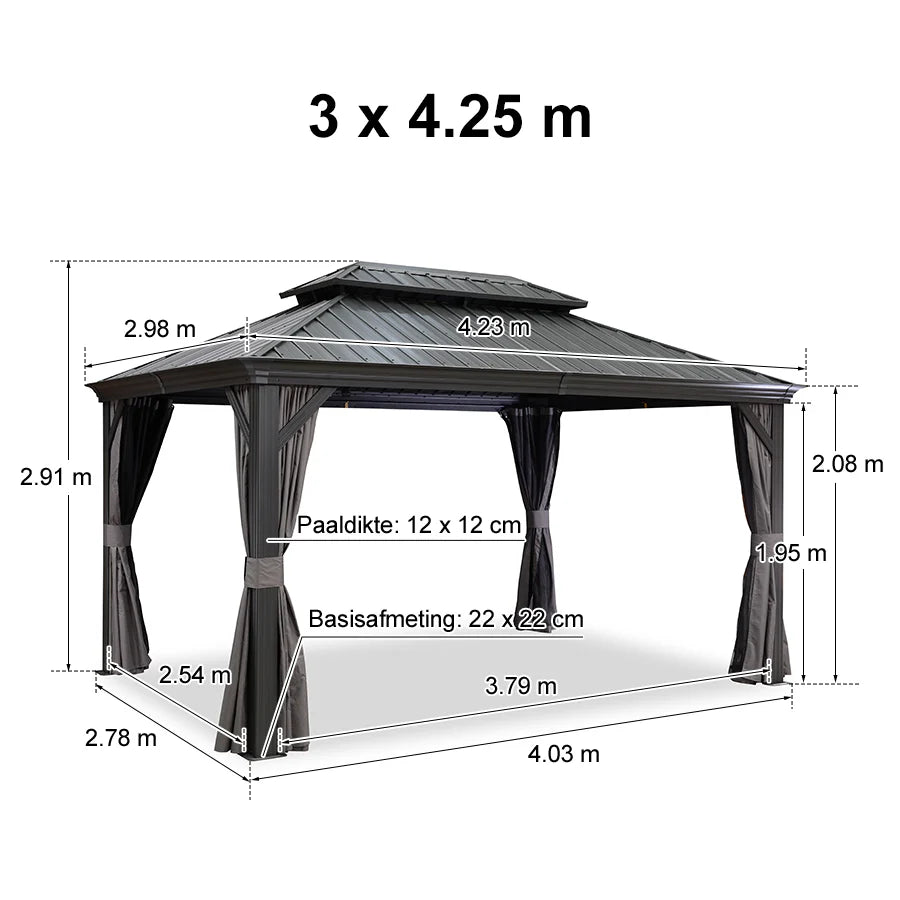 PURPLE LEAF Tuinpaviljoen Voor Achtertuin, Hardtop, Gegalvaniseerde Stalen Luifel, met Sfeerverlichting – Transparante Uitvoering