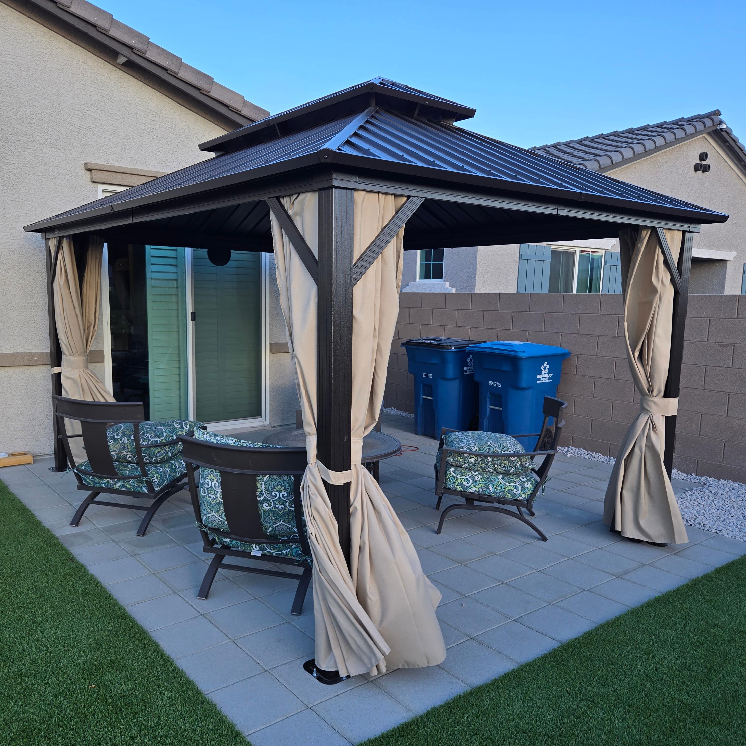 PURPLE LEAF Essential  Hardtop Tuinpaviljoen Bronzen Frame Dubbel Dak Tuin Warmwitte Verlichting
