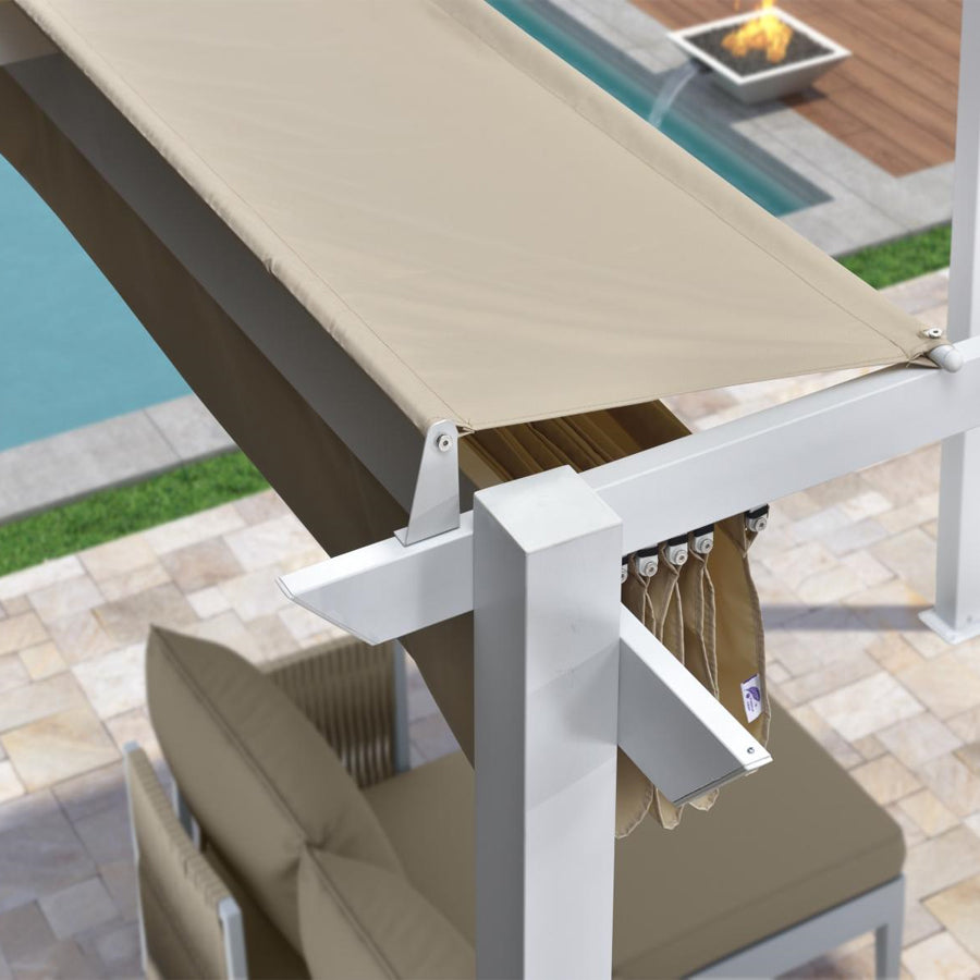 PURPLE LEAF Outdoor Intrekbare Pergola met Dubbele Zonwering Luifel Wit Heavy-Duty Aluminium Pergola Patio Moderne Pergola voor Tuin Dek en Achtertuin, Wit