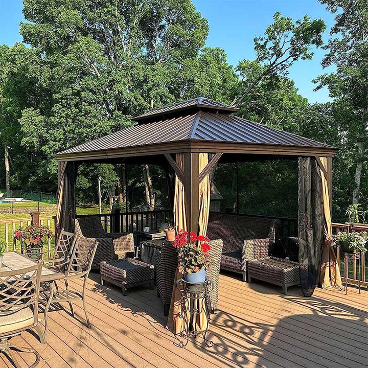 PURPLE LEAF Luxe Hardtop Paviljoen Bronzen Frame Dubbel Dak Tuin Warmwitte Verlichting