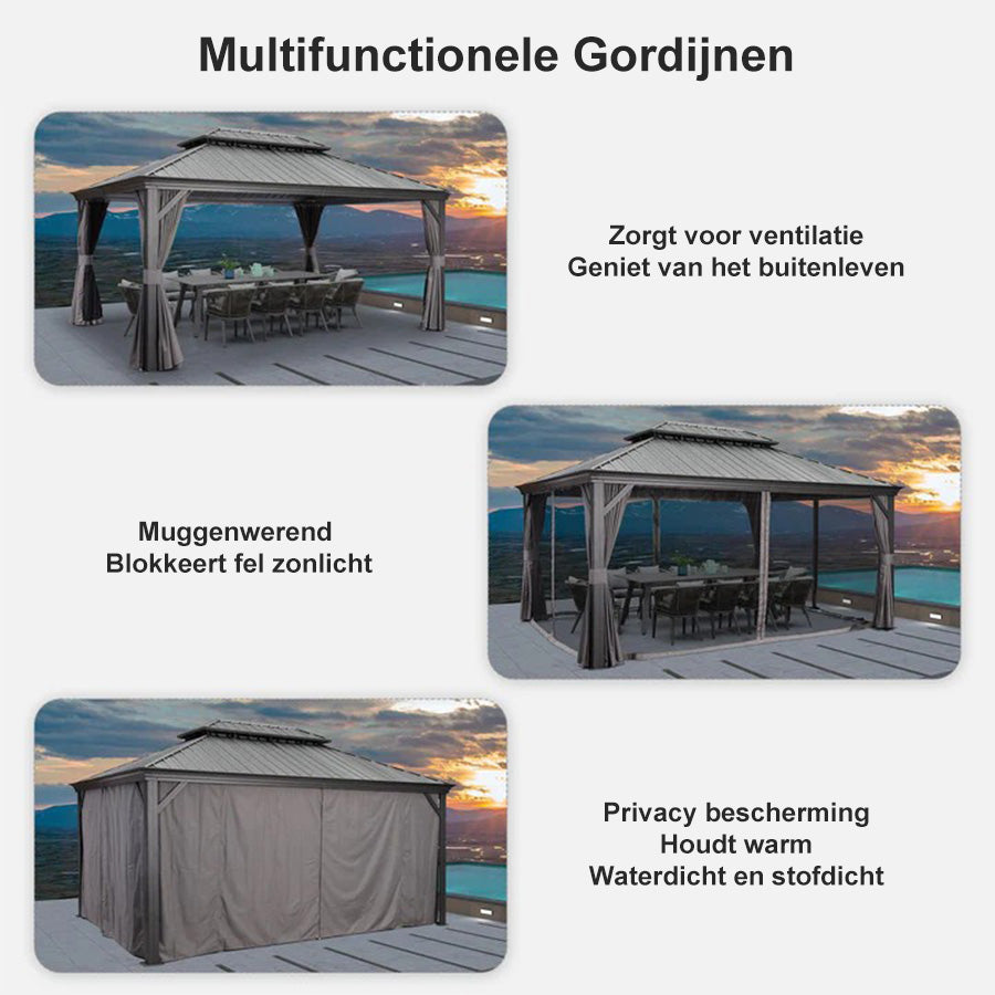 PURPLE LEAF Tuinpaviljoen Voor Achtertuin, Hardtop, Gegalvaniseerde Stalen Luifel, met Sfeerverlichting – Transparante Uitvoering