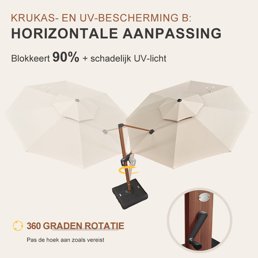 PURPLE LEAF Dubbele Top 330cm/365cm Ronde Aluminium Terrasparasol In Houtkleur