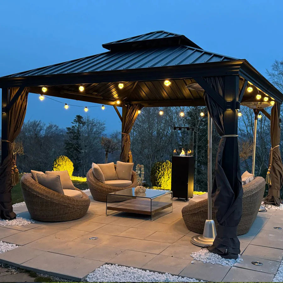 PURPLE LEAF Tuinpaviljoen Voor Achtertuin, Hardtop, Gegalvaniseerde Stalen Luifel, met Sfeerverlichting – Transparante Uitvoering