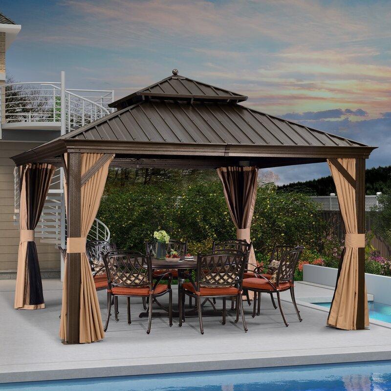 PURPLE LEAF Luxe Hardtop Paviljoen Bronzen Frame Dubbel Dak Tuin Warmwitte Verlichting