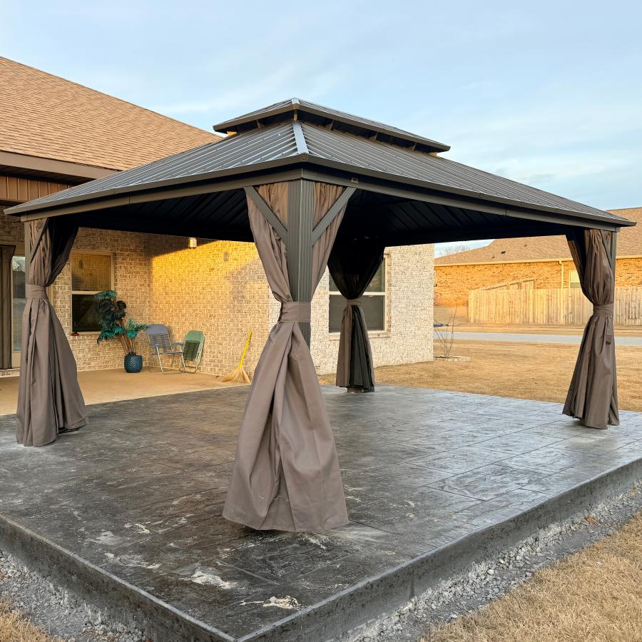 PURPLE LEAF Hardtop Tuinpaviljoen Essential met Warmwitte Verlichting, Gegalvaniseerd Stalen Dak, Aluminium Frame, Gordijnen en Klamboe – Grijs