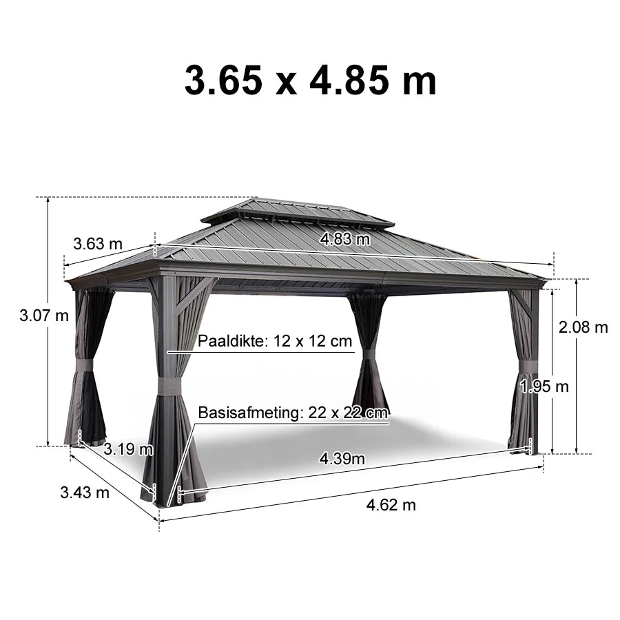 PURPLE LEAF Tuinpaviljoen Voor Achtertuin, Hardtop, Gegalvaniseerde Stalen Luifel, met Sfeerverlichting – Transparante Uitvoering