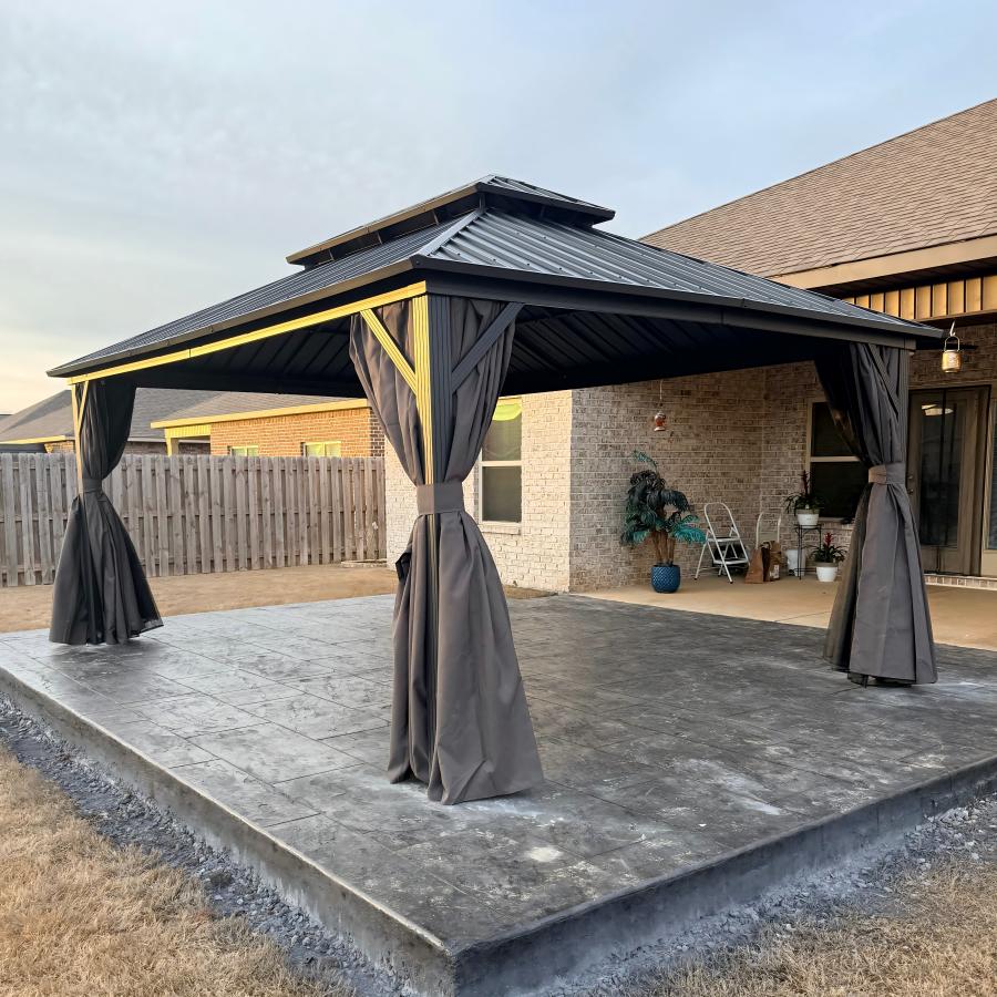 PURPLE LEAF Hardtop Tuinpaviljoen Essential met Warmwitte Verlichting, Gegalvaniseerd Stalen Dak, Aluminium Frame, Gordijnen en Klamboe – Grijs