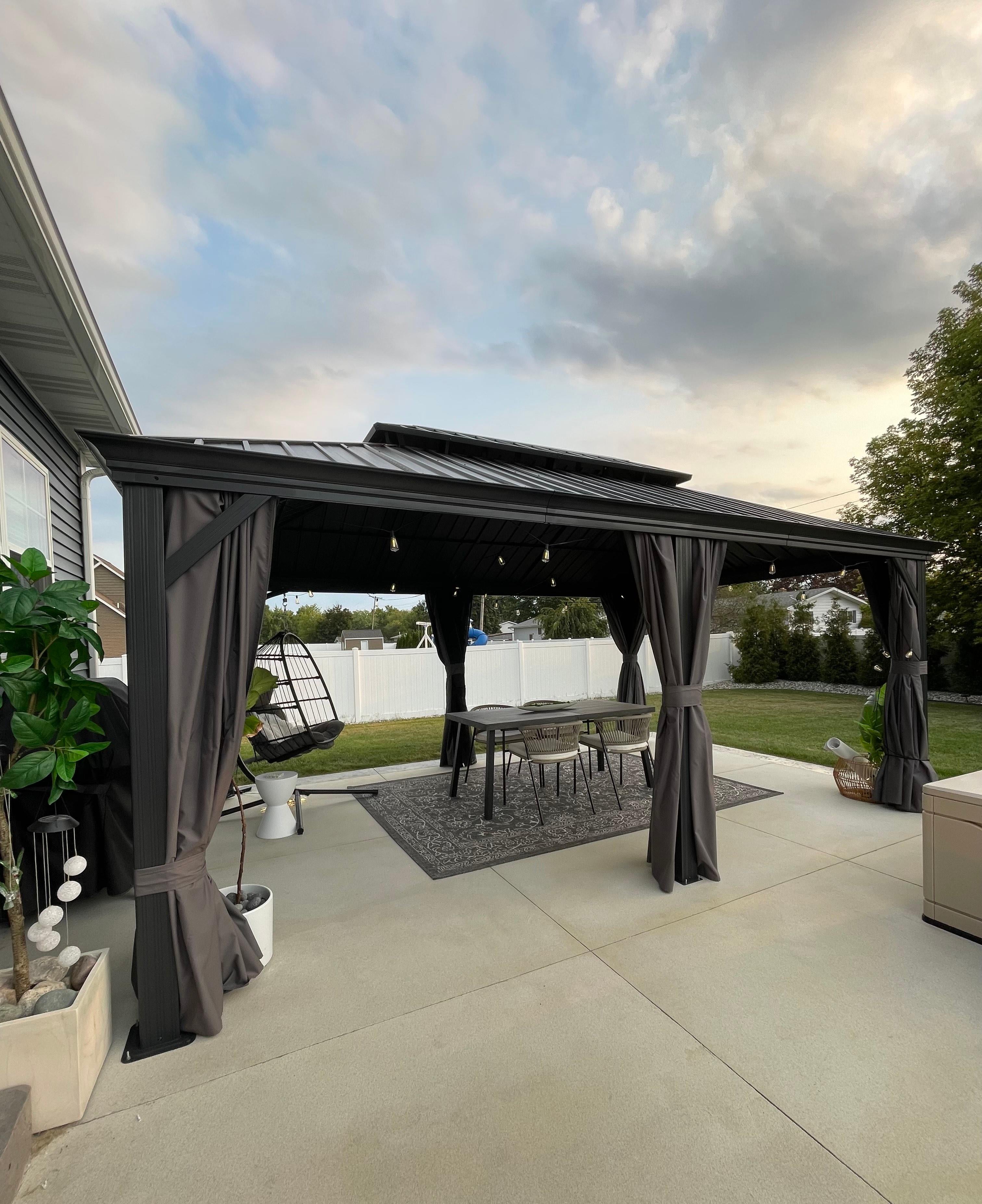 PURPLE LEAF Tuinpaviljoen Voor Achtertuin, Hardtop, Gegalvaniseerde Stalen Luifel, met Sfeerverlichting – Transparante Uitvoering