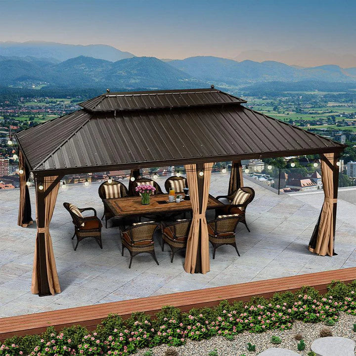 PURPLE LEAF Luxe Hardtop Paviljoen Bronzen Frame Dubbel Dak Tuin Warmwitte Verlichting