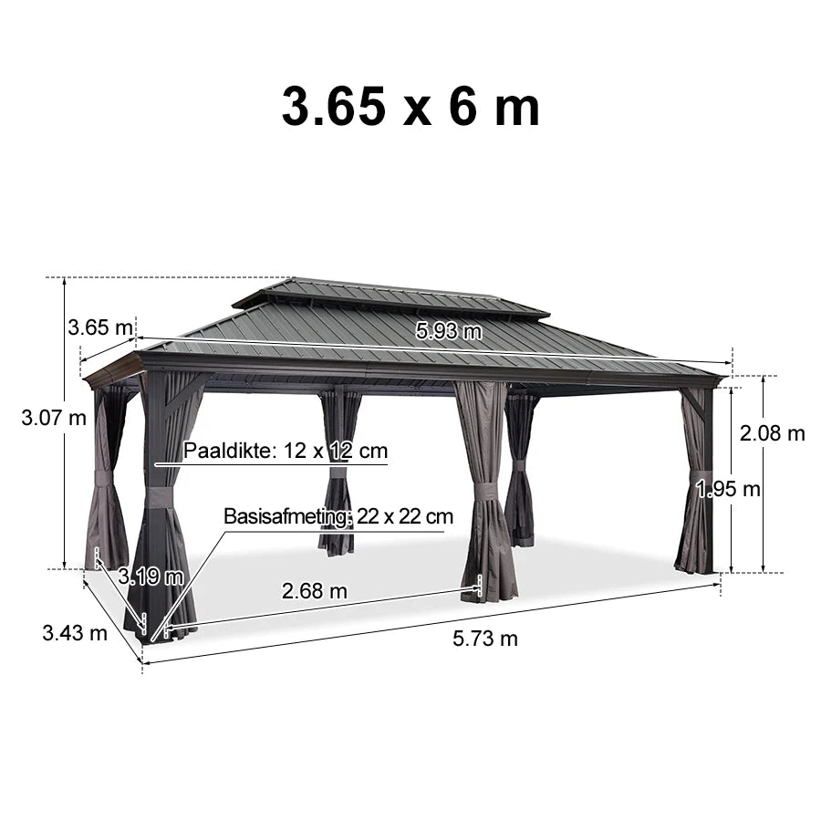 PURPLE LEAF Tuinpaviljoen Voor Achtertuin, Hardtop, Gegalvaniseerde Stalen Luifel, met Sfeerverlichting – Transparante Uitvoering