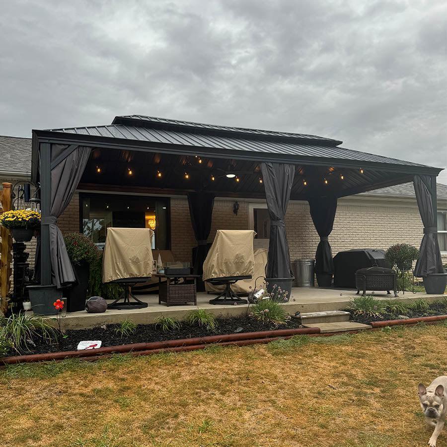 PURPLE LEAF Tuinpaviljoen Voor Achtertuin, Hardtop, Gegalvaniseerde Stalen Luifel, met Sfeerverlichting – Transparante Uitvoering