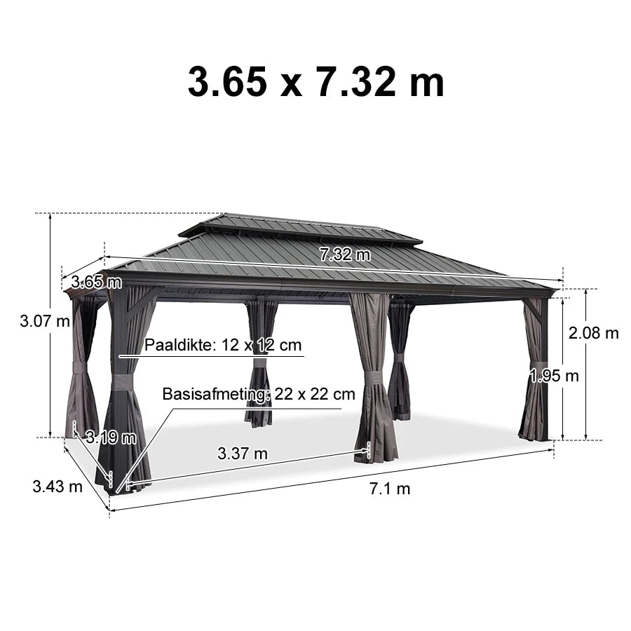 PURPLE LEAF Tuinpaviljoen Voor Achtertuin, Hardtop, Gegalvaniseerde Stalen Luifel, met Sfeerverlichting – Transparante Uitvoering