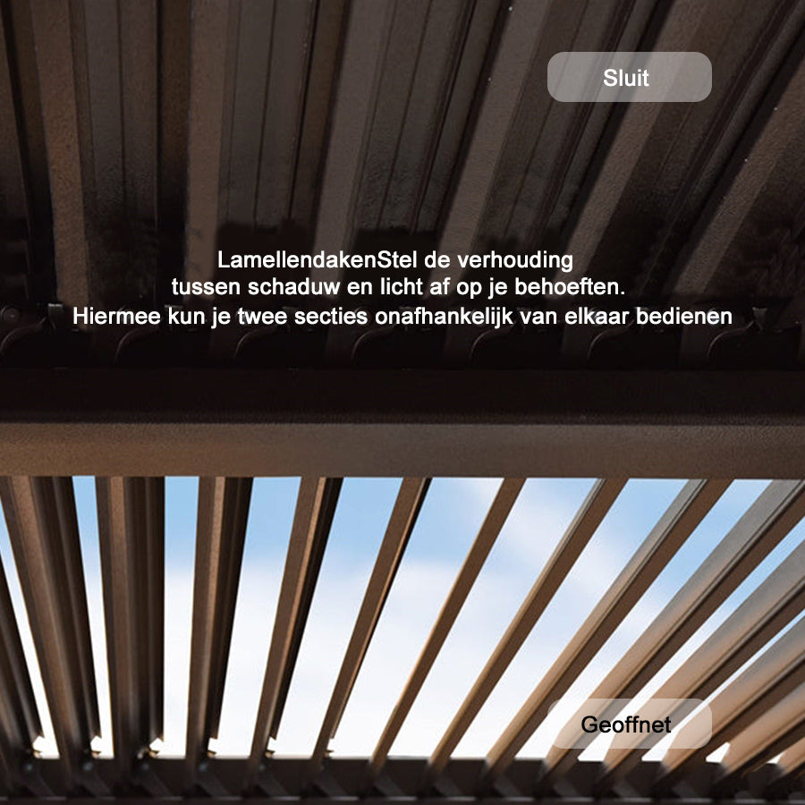 PURPLE LEAF Paviljoen 3 x 4 m Waterdichte Stalpergola met Roosterdak Aluminium Terrasoverkapping Hardtop Paviljoen met Horren en Gordijnen, Brons