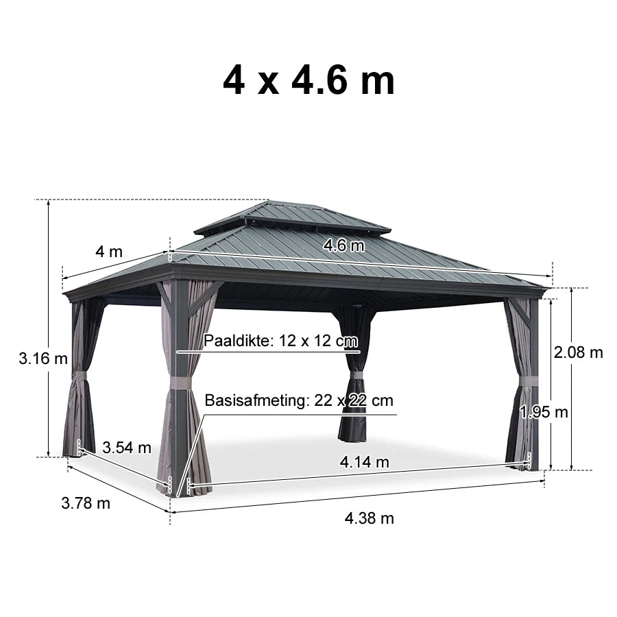 PURPLE LEAF Tuinpaviljoen Voor Achtertuin, Hardtop, Gegalvaniseerde Stalen Luifel, met Sfeerverlichting – Transparante Uitvoering