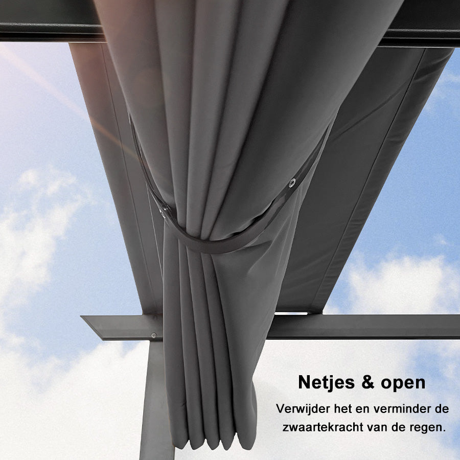 PURPLE LEAF Intrekbare aluminium buitenpergola met zonnescherm luifel, patio, achtertuin schuilplaats, metalen barbecue paviljoen-PRG