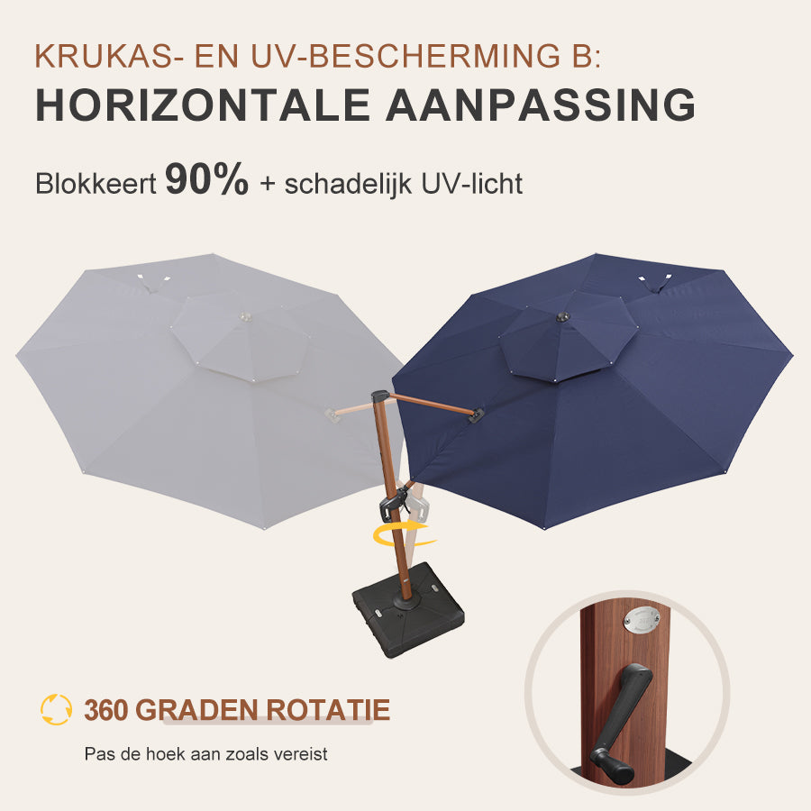 PURPLE LEAF Dubbele Top 330cm/365cm Ronde Aluminium Terrasparasol In Houtkleur