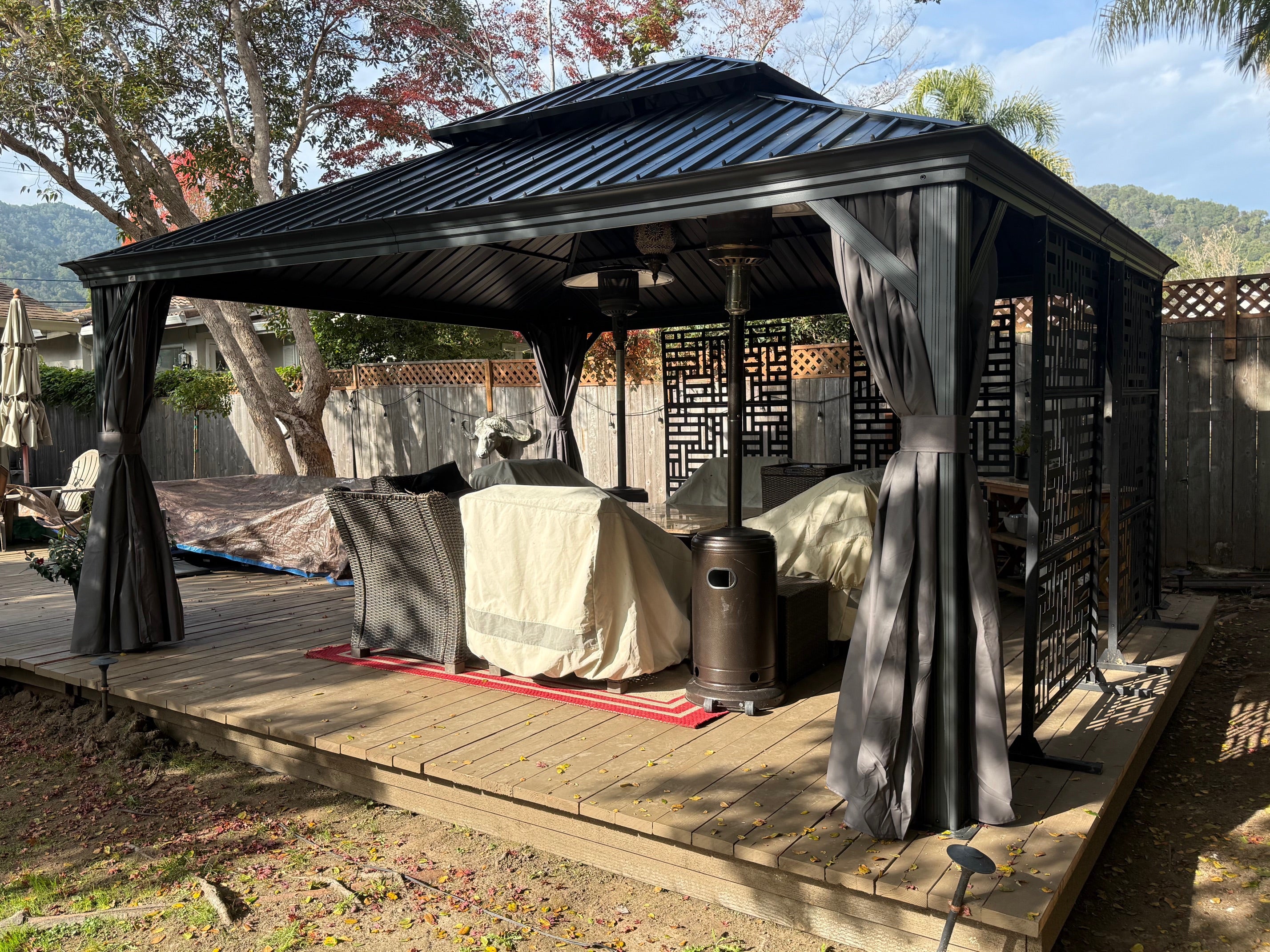 PURPLE LEAF Tuinpaviljoen Voor Achtertuin, Hardtop, Gegalvaniseerde Stalen Luifel, met Sfeerverlichting – Transparante Uitvoering