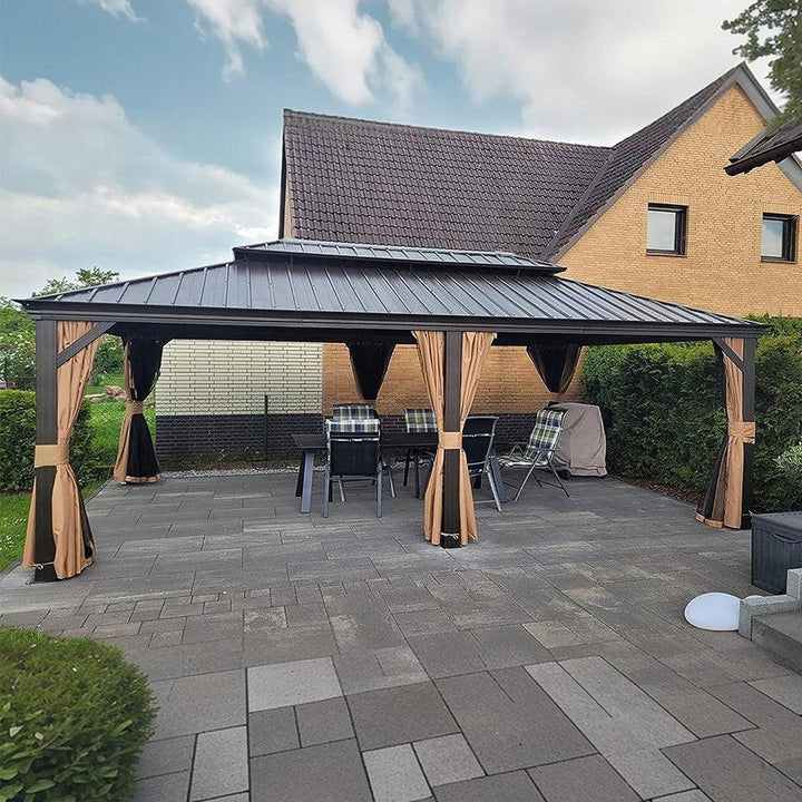 PURPLE LEAF Luxe Hardtop Paviljoen Bronzen Frame Dubbel Dak Tuin Warmwitte Verlichting