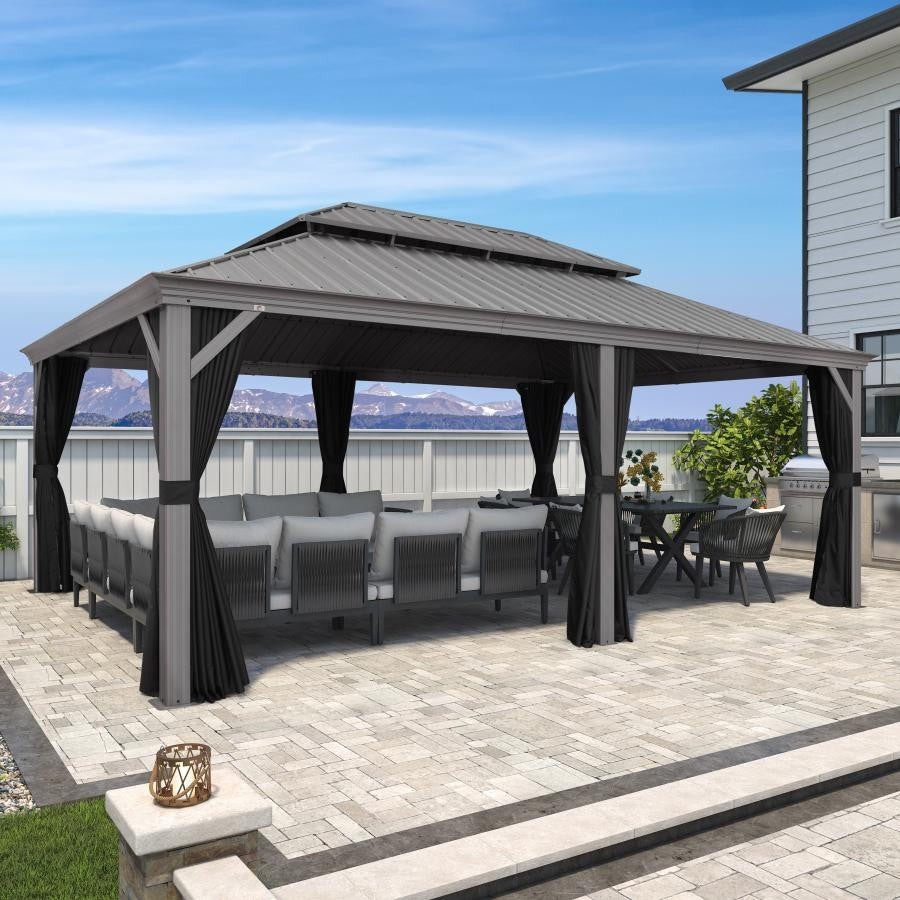 Purple Leaf Lichtgrijs Tuinpaviljoen met Dubbel Dak van Verzinkt Staal, Aluminium Frame, Insectenhor en Zijgordijnen