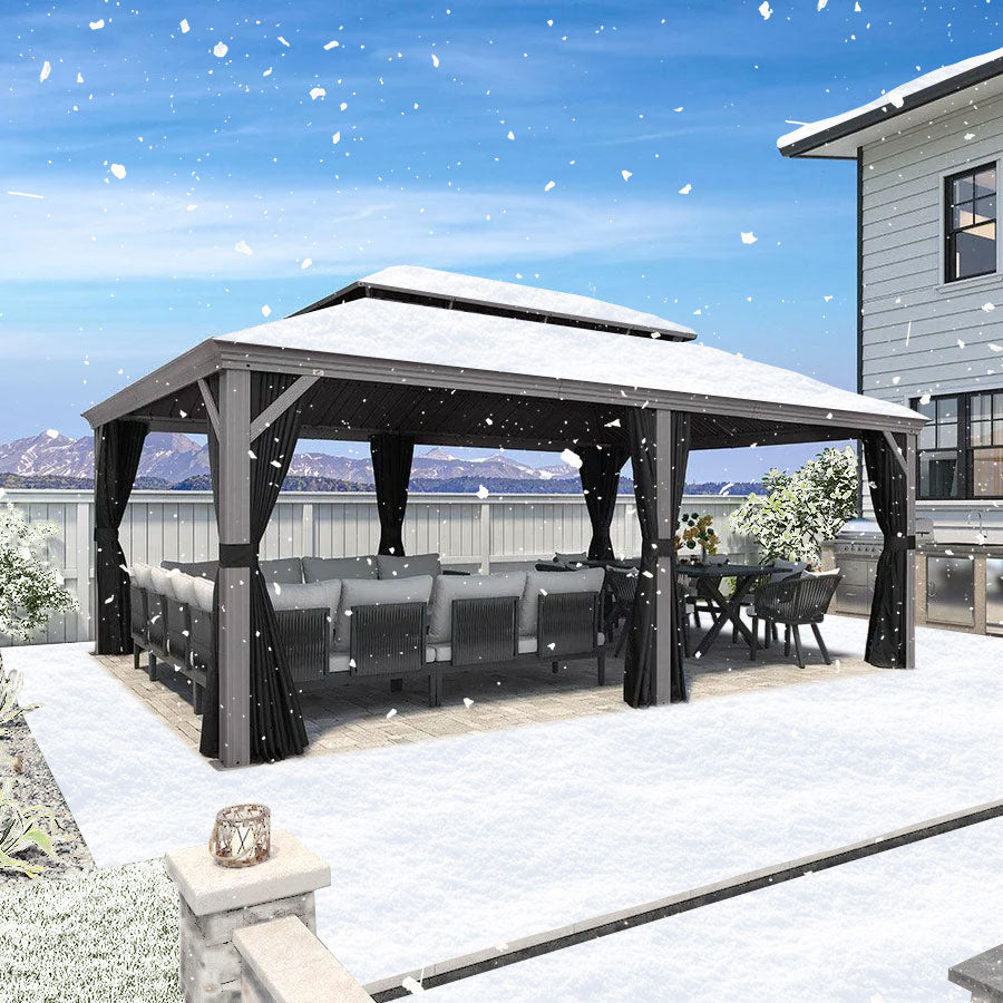 Purple Leaf Lichtgrijs Tuinpaviljoen met Dubbel Dak van Verzinkt Staal, Aluminium Frame, Insectenhor en Zijgordijnen